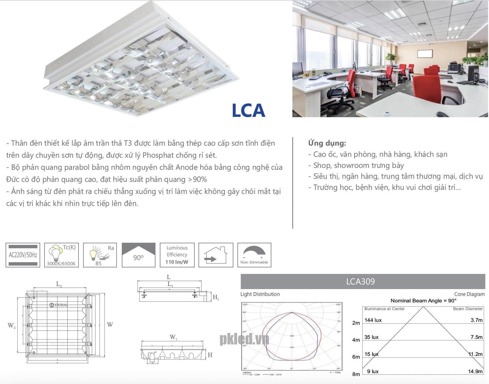 MÁNG ĐÈN PHẢN QUANG ÂM TRẦN 1x9W (LCA109) Duhal