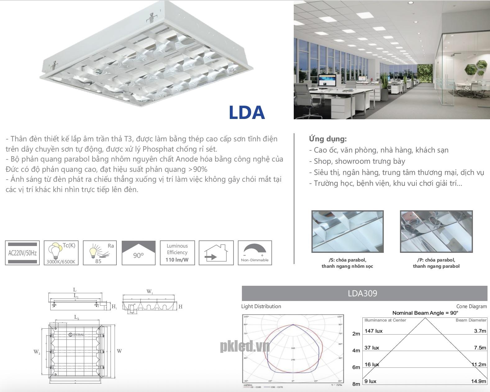 Máng đèn phản quang âm trần 2x18W LDA6218 Duhal - Ảnh 4