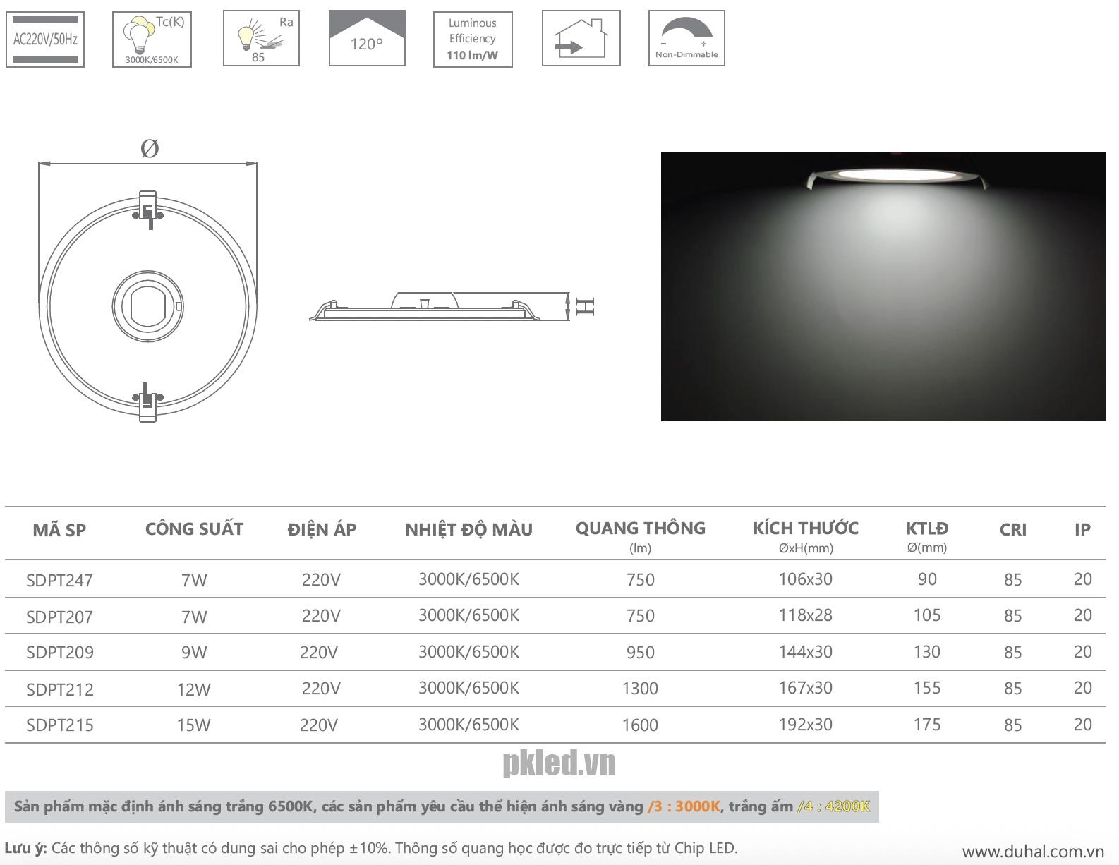 Đèn panel cao cấp 12W SDPT212 Duhal - Ảnh 2