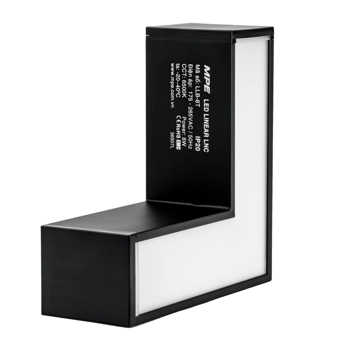 Thanh nối L thân màu đen có đèn 8W ánh sáng trắng dùng cho Seri LNC – mã LLB-8T MPE