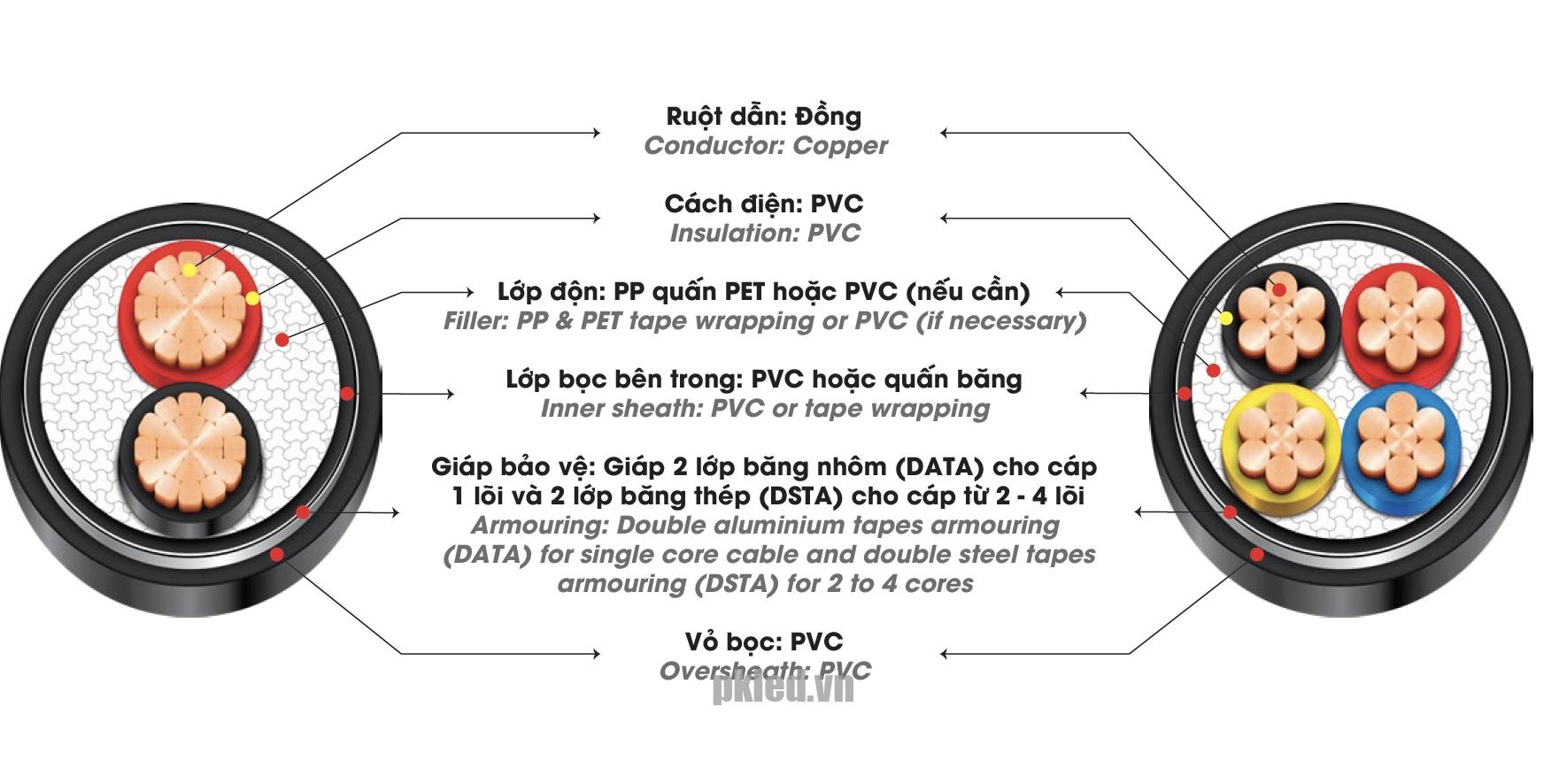 Cáp điện LION-CVV/DATA cáp hạ thế có giáp bảo vệ ruột Đồng