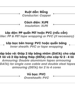 Cấu trúc ruột Cáp điện LION-CXV/DATA - cáp hạ thế có giáp bảo vệ ruột Đồng