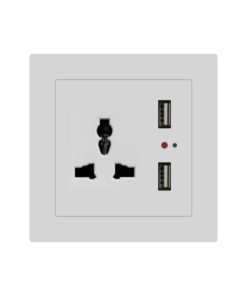 Bộ ổ cắm 3 chấu đa năng và 2 cổng USB màu trắng C1B427