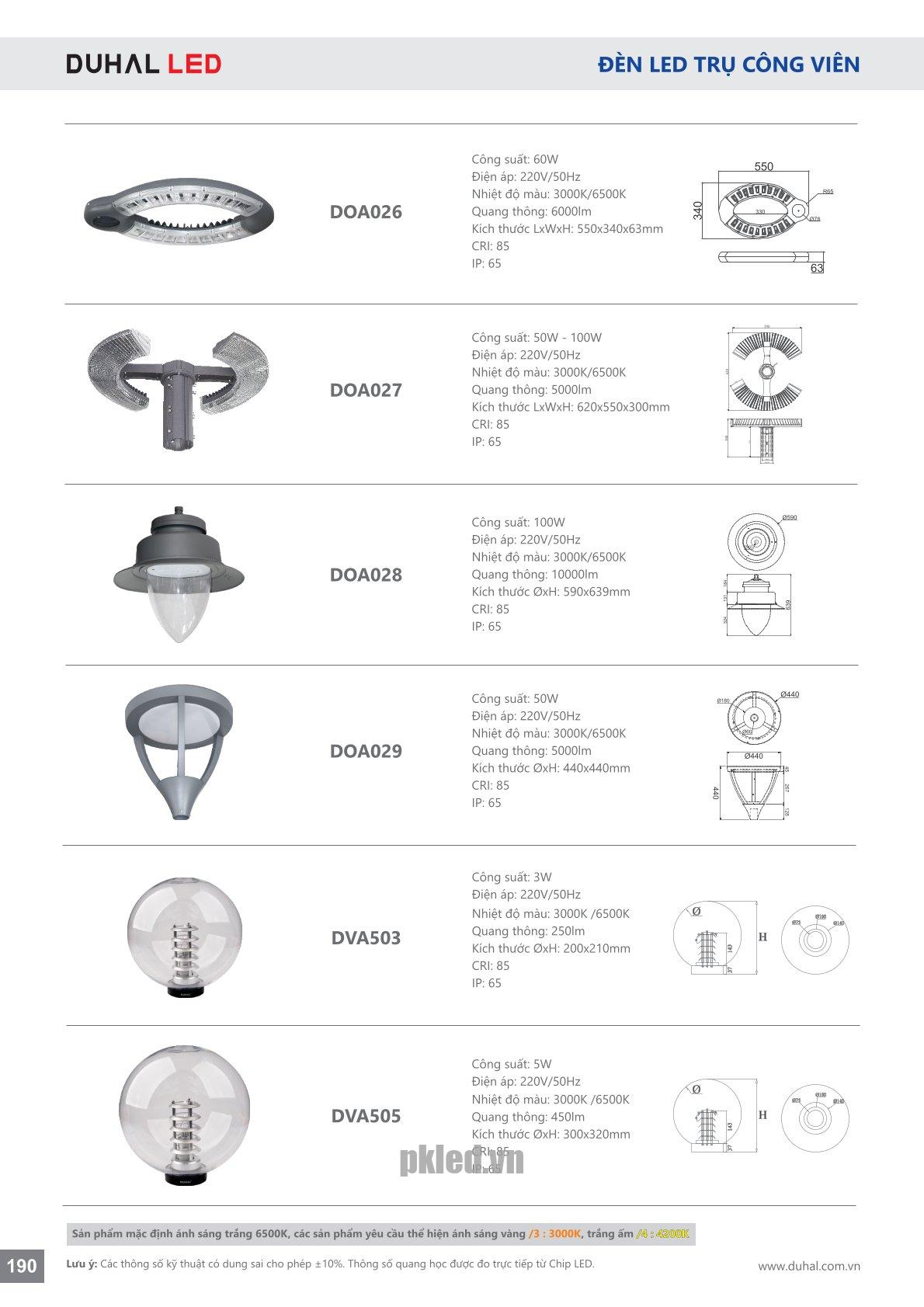 Trang 190- Tài liệu kỹ thuật đèn led Duhal series DOA/ DVA